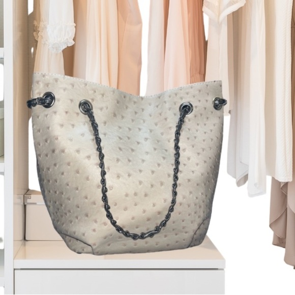Laila Bags Handbags - Laila Bags From Disney World Reversible Blush Ostrich/Silver-Gray Metallic Bag